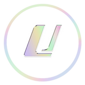 DKLT Designs official logo. Stylized holographic letter 'D' inside a white circle outline on a black background.